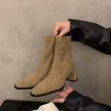 Breakj Korean Small Ankles Velvet Martin Boots Women's Shoes 2025 New Autumn And Winter Plus Velvet Square Head Thin Short