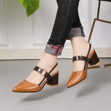 Women's Summer 2024 New Korean Version Of Baotou Tip One-Word Buckle Roman Shoes Shallow Mouth Thick Heels Large