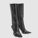 Rivet Boots Female 24 New Thin Heel Hot Girl High Heel Motorcycle Boots Zipper 7Cm Fashion High