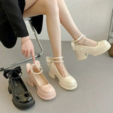 Women Thick Platform Mary Janes Lolita Shoes Party Pumps Summer 2024 New High Heels Sandals Bow Chain Mujer Shoes Oxford