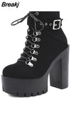 Autumn Womens Chunky Block High Heel Platform Shoes Ankle Strap Buckle Pumps Gothic Punk Shoes For Model