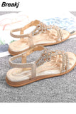 Casual Silver Ladies Flat Slip on Summer Shoes Woman Bohemia Sandal Rhinestones Large Size 42 43 Sandalia Women