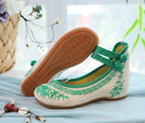 Breakj And White Porcelain Embroidered Cloth Shoes, Spring And Autumn Women's Single Shoes, Casual Double Plate Buckle Retro Shallow