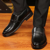 Breakj Men's Plus-Size Leather Shoes Autumn Business Leisure Elderly Shoes Cover Feet Men's Shoes Black Work