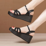 Slopes With High Heels With Sandals 2023 Summer New Style Muffin Thick Soles, Large-Size Fashion