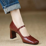 Breakj Retro Square Shallow Mouth Mary Jane Single Shoes Women's Spring 2025 New Word Buckle Lady Casual Single