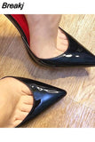 Black Red High Heels Shoes Woman Pumps 12cm Tacones Pointed Toe Stilettos Sexy Deep Cleavage Wedding QKOU011