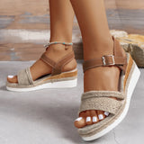 Breakj Grass Weaping Hemp Rope Slopes And Light Sandals Women Thick-Spoe With Buckle Beach Cool