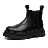 Breakj New Vintage Niche Black Leather Boots Chimney Boots Men's Thick Platform Raised Sleeve Tide Boots