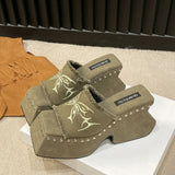 Breakj Summer New Fashion Women's Shoes Korean Version With Thick Bottom Word-Dragging Female Cake Bottom Slope With Water Diamond