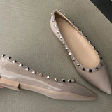 Breakj Temperament Small Fragrant Evening Wind Tip Single Shoes Women Shallow Mouth 2025 New Spring And Autumn Flat Bottom Shoes Rivet