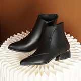 New 2024 Thick Heel Ankle Boots Women's Pointed Head Stitching Side Zipper Middle Heel Martin Boots Fashion Single Boot