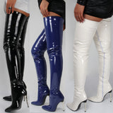 Breakj Winter New Sexy Pointed Side Zipper Patent Skin Fine High Heel Knee Boots Large Size Leather