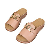 Breakj And Thick-Bottomed Slippers Women 2025 New Large-Size Casual Fashion Simple Metal Buckle Fish Mouth