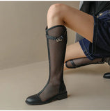Summer Mesh High Boots Women's Breathable Mesh Net Knight Boots Thick Bottom Hollow But Knee Long Cool