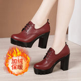 Head Deep Mouth Single Shoes 2023 Autumn And Winter New Waterproof Table Thick Heels Thickened Large Muffin Women's
