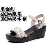 Breakj Heel Thick-Soled Sandals Women Summer With A Word With Water Drill Weaving Mother Sandals Soft-Soled Pine Cake Beach