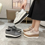 Women's Platform Wedge Heeled Shoes Casual Lace Up Outdoor Shoe Comfortable High Heel Sneakers Low Top Sneaker Thick