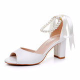 Breakj Cm Fish Mouth Coarse Sandals Shallow Buckle With Large-Size Beads Drifting Sandals Bride White Coarse Sandals