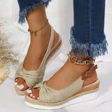 Breakj New Fish Mouth Bow Buckle Thick Bottom Slope Sandals Women's Large Size Hemp Rope Bottom Flat Bottom Women