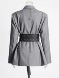 2025 Summer Fashion New Personality Niche Design Feeling With The Door To Collect The Waist Thin Blazer Suit Jacket Female