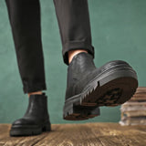 Breakj Men's Leather Vintage High-Top Leather Shoes Chelsea Shorts