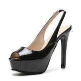 Size Platform Stiletto Heels Pumps Women Sexy Peep Toe Patent Leather Party Shoes Woman Strap Leopard Print