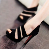 New Women's Sandals, Hollow Lace Breathable Casual High Heels 9cm Women's Shoes, Fashion Black High Heels Sexy