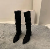 Breakj High-Heeled Kaqi Heap Boots Boots Women's Shoes 2025 New Spring And Autumn Winter Thin Long-Sleeve Knight