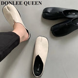 Split Toe Slippers Women Flats Moccasins Casual Shoes Close Toe Mule British Style Loafers Soft Ballerina Outdoor