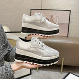 Women's Platform Wedge Heeled Shoes Casual Lace Up Outdoor Shoe Comfortable High Heel Sneakers Low Top Sneaker Thick