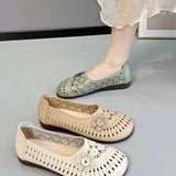 Breakj Summer New Soft Soles Hollow Flowers Fashion Casual Bean Shoes Female National Style Retro Mother