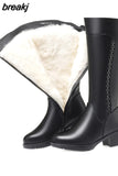 High Boots Woman Winter 2023 Authentic Leather Black Fur Long Boots Female Zip Luxury Designer Shoes Women Heels Large