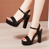 Buckle High-Heeled Sandals Summer 2023 New Roman Sandals Large Size 41-43 Thick-Heeled Sandals