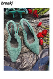 Toe Slingback Sandals Women High Heels Shoes Shallow Slip On Fur Design 2023 New Spring Ladies Pumps Party Wedding