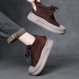 Breakj Cow Skin Retro Martin Boots Autumn And Winter New Round Head Tie And Ankle Boots Leather Leisure Short Boots
