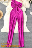 Women Sexy One Shoulder Jumpsuits Summer New Sleeveless Hollow Out Waist Slim Stretch Full Length Pencil Pants