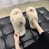 Breakj Slippers Women Wear Net Red Code 2025 New Autumn And Winter Warm Wear Cross Fur