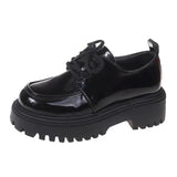 Chunky Platform Oxfords Shoes for Women 2023 Autumn Non Slip Lace Up Flats Woman Thick Bottom Patent Leather Gothic