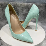Mint Light Green Crocodile Effect Women Sexy Pointy Toe High Heel Shoes for Party Comfortable Slip On Stiletto