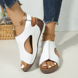 New Size 2024 Sandals Women's Car Sewing Breathable Velcro Hollowed-Out Slope Heel Sandals