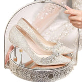 Breakj High-Heeled Wedding Shoes Women's Crystal Bridal Shoes Fine Heel High-End Feeling Not Tired Wedding Dress Show Two Bridesmaid