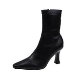 New High-Heeled Boots Korean Version Of Online Celebrities Thin Boots Tipped OL Commuter And Ankle Short Women's