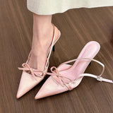 Breakj Pointed Bow Sandals Women Summer Word Fine Heels High