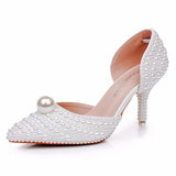 Breakj Cm Pointed High-Heeled Sandals Pearl Dinner Ball Beaded Sandals Bride Wedding Wedding Shoot White Wedding Shoes