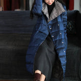 Winter Lapel Double Sided Down Long Jacket Women 5XL Double Breasted Warm Splicing Outwear New Loose White Duck Down