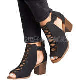 Breakj 2023 Summer New Coarse Heel High Heel Roman Fish Mouth Hollow Size Size 43 Buckle