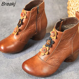 Women Boots 2023 Winter Genuine Leather Thick Heel Ankle Boots For Women Soft Soled Non-slip Casual Shoes