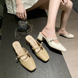 Semi-Slippers Women Wear 2024 Summer New Korean Version Of Square Head Thick Heels Muller High Heels