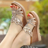 Summer New Water Drill High Heel Slippers, Women's Muffin Slippers, Thick Soles, Slope Heels, Large Size Anti-Skid